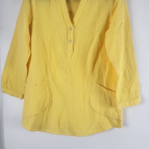Soft Surroundings Long Sleeve Top M Womens Yellow Pop Over V Neck 100% Cotton - Picture 4 of 11